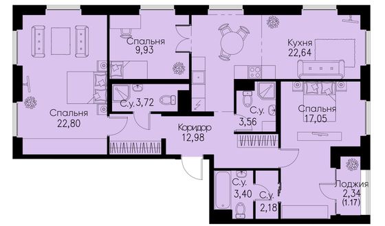 Продажа 3-комнатной квартиры 99,4 м², 10/11 этаж