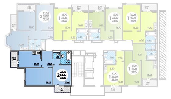 62,2 м², 2-комн. квартира, 13/18 этаж