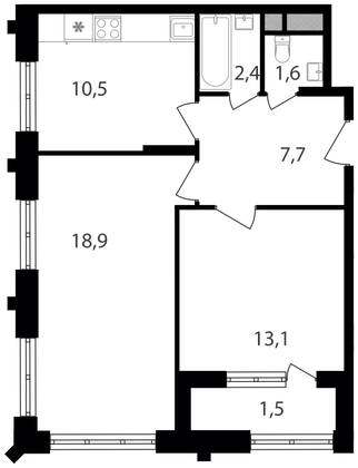 55,7 м², 2-комн. квартира, 12/30 этаж