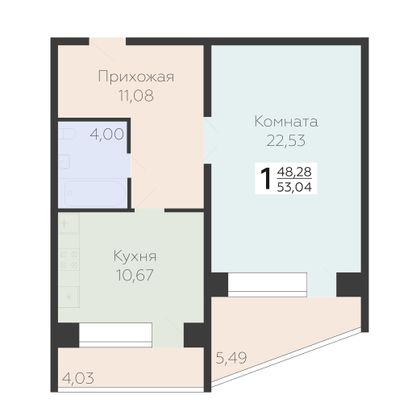 Продажа 1-комнатной квартиры 53 м², 1/11 этаж