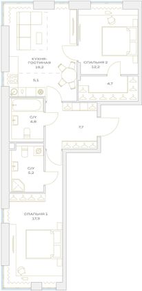 Продажа 3-комнатной квартиры 71,2 м², 2/23 этаж
