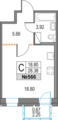 Продажа квартиры-студии 28,4 м², 13/25 этаж