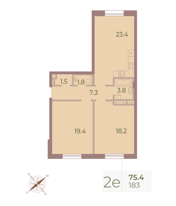 Продажа 2-комнатной квартиры 74,9 м², 9/9 этаж