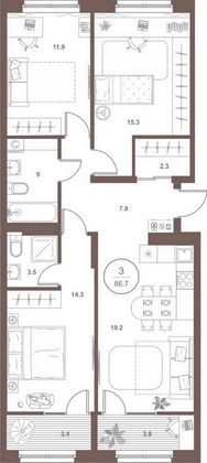 Продажа 3-комнатной квартиры 86,3 м², 3/18 этаж