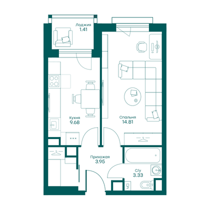 35,2 м², 1-комн. квартира, 5/5 этаж