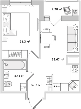 37,3 м², 1-комн. квартира, 3/23 этаж