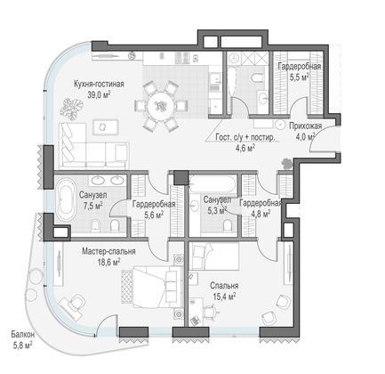 Продажа 2-комнатной квартиры 112,2 м², 5/14 этаж