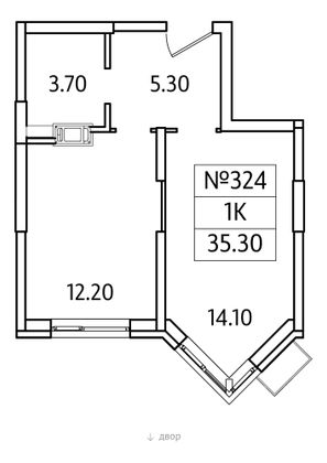 Продажа 1-комнатной квартиры 35,3 м², 9/25 этаж