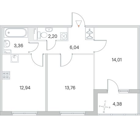 Продажа 2-комнатной квартиры 54,5 м², 4/4 этаж