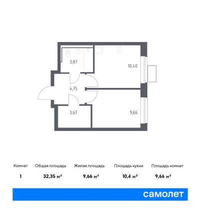 32,3 м², 1-комн. квартира, 4/12 этаж