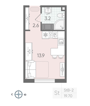 Продажа квартиры-студии 19,7 м², 3/22 этаж