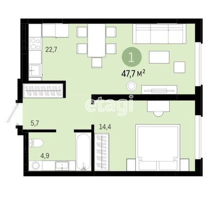 Продажа 1-комнатной квартиры 48 м², 4/17 этаж