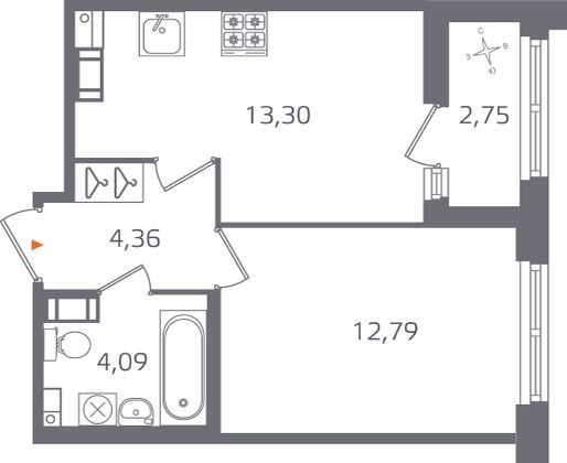 Продажа 1-комнатной квартиры 35,9 м², 9/17 этаж