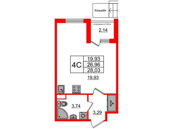 Продажа квартиры-студии 27 м², 1/4 этаж