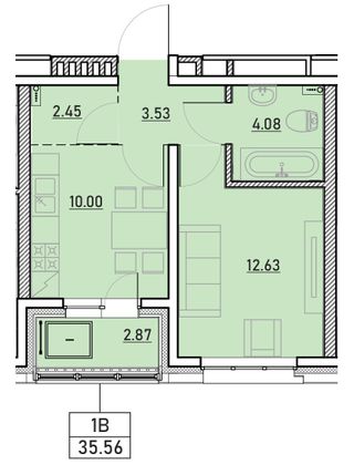 Продажа 1-комнатной квартиры 35,6 м², 9/13 этаж