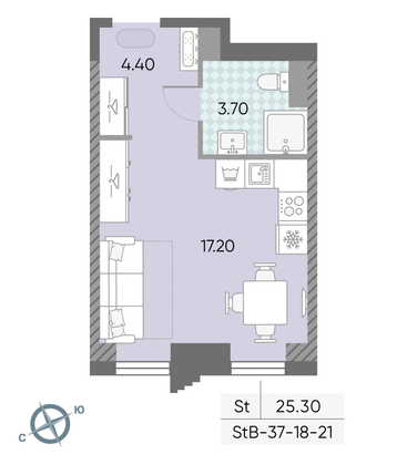 Продажа квартиры-студии 25,3 м², 20/58 этаж