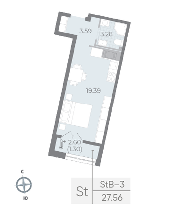 Продажа квартиры-студии 27,6 м², 7/8 этаж