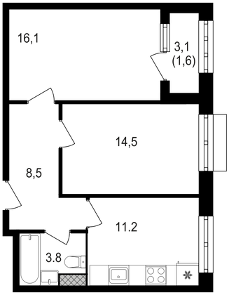 55,7 м², 2-комн. квартира, 18/20 этаж