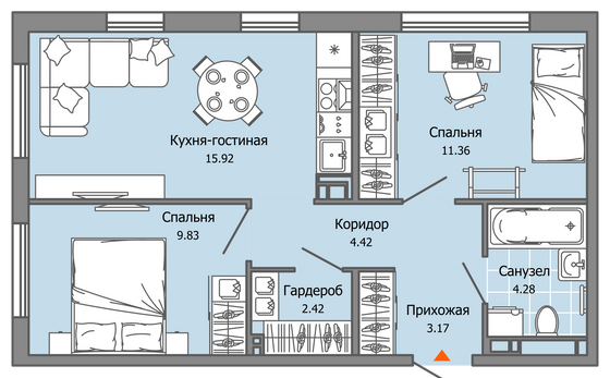 51 м², 3-комн. квартира, 7/7 этаж