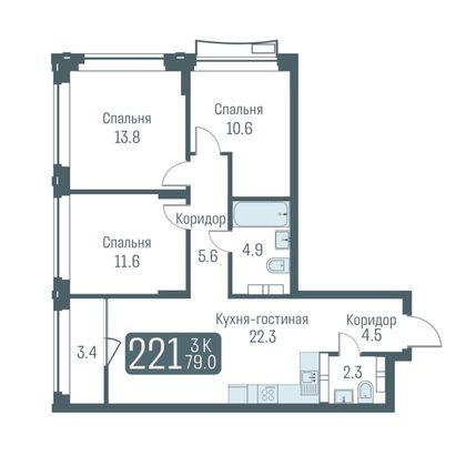 Продажа 3-комнатной квартиры 77,3 м², 24/24 этаж