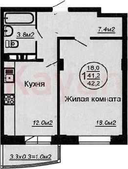 Продажа 1-комнатной квартиры 44,3 м², 6/6 этаж