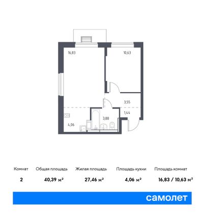 Продажа 2-комнатной квартиры 40,4 м², 9/17 этаж