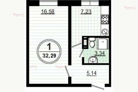 Продажа 1-комнатной квартиры 32 м², 1/9 этаж