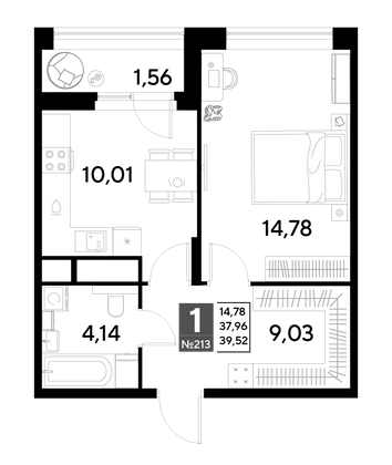 Продажа 1-комнатной квартиры 39,5 м², 18/25 этаж