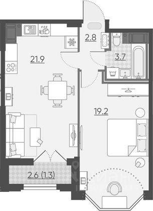 Продажа 1-комнатной квартиры 49 м², 7/24 этаж
