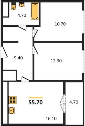 Продажа 2-комнатной квартиры 55,7 м², 5/25 этаж