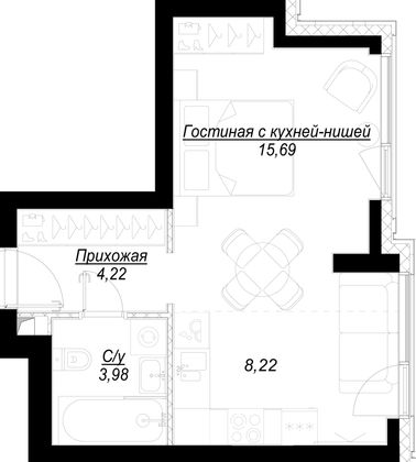 32,2 м², 1-комн. квартира, 6/41 этаж