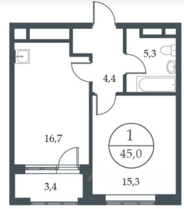 Продажа 1-комнатной квартиры 44 м², 10/17 этаж