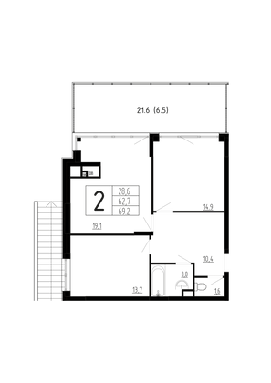 Продажа 2-комнатной квартиры 69,2 м², 1/4 этаж