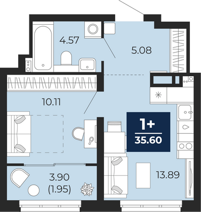 35,6 м², 1-комн. квартира, 11/23 этаж