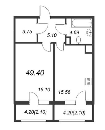 Продажа 1-комнатной квартиры 49,4 м², 8/8 этаж