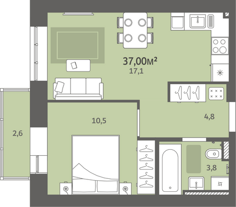 Продажа 1-комнатной квартиры 37 м², 7/9 этаж