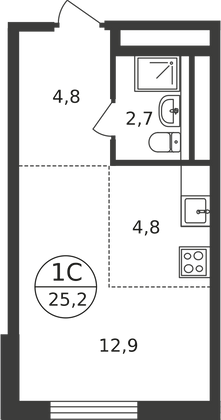 25,2 м², студия, 6/9 этаж