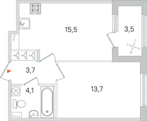 Продажа 1-комнатной квартиры 38,8 м², 1/4 этаж