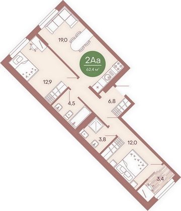 Продажа 2-комнатной квартиры 62,4 м², 3/17 этаж