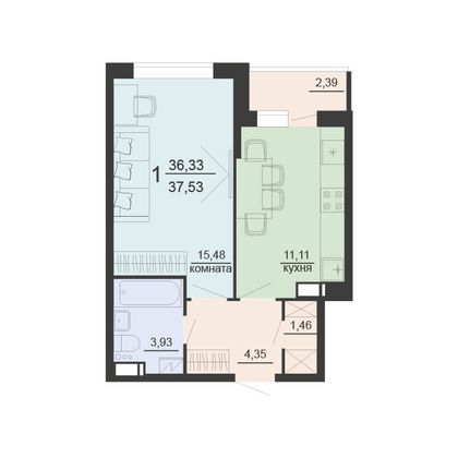 Продажа 1-комнатной квартиры 37,5 м², 13/20 этаж