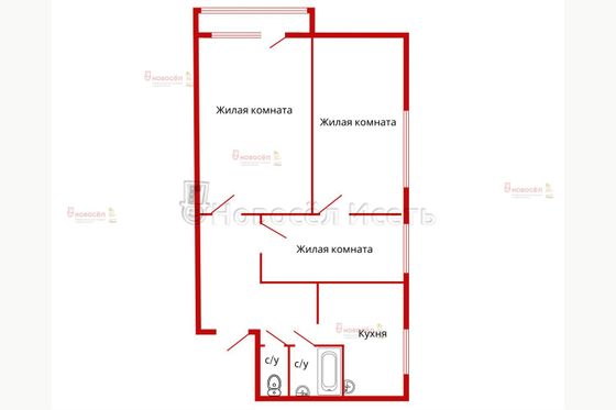 Продажа 3-комнатной квартиры 54 м², 2/2 этаж