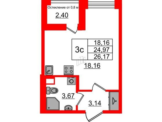 Продажа квартиры-студии 25 м², 1/12 этаж