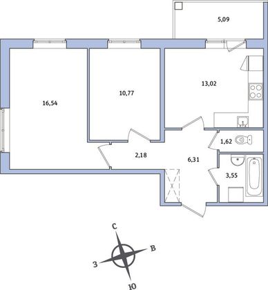 Продажа 2-комнатной квартиры 56,2 м², 4/7 этаж