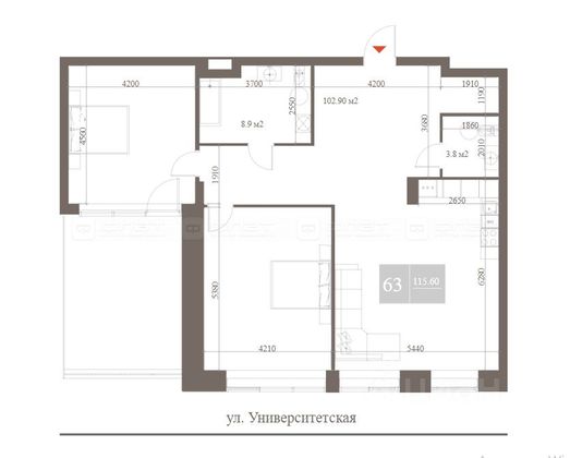 Продажа 2-комнатной квартиры 115 м², 3/6 этаж