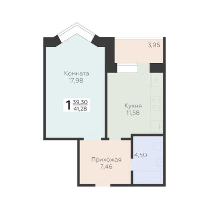 Продажа 1-комнатной квартиры 41,3 м², 2/17 этаж