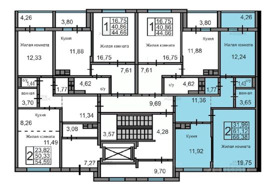 66,4 м², 2-комн. квартира, 1/10 этаж