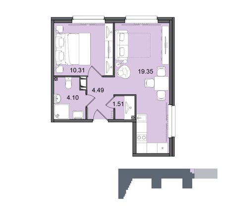 39,8 м², 2-комн. квартира, 9/29 этаж