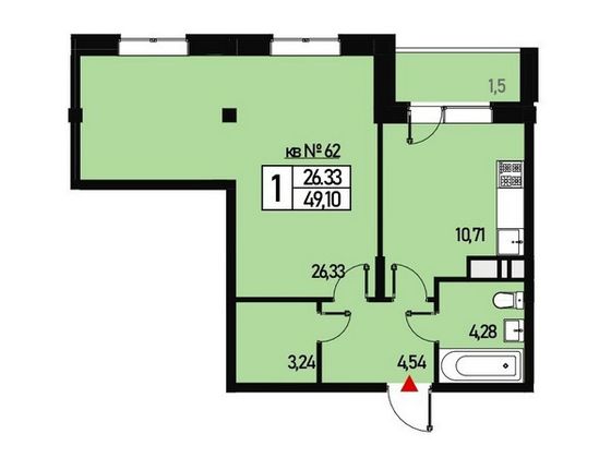 Продажа 1-комнатной квартиры 48 м², 3/3 этаж