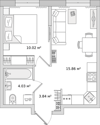 33,8 м², 1-комн. квартира, 1/22 этаж