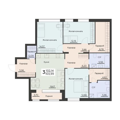 Продажа 3-комнатной квартиры 104 м², 9 этаж